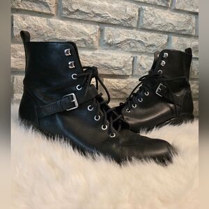 🍓 Via Spiga Cyra Black Lace Up Combat Ankle Boots